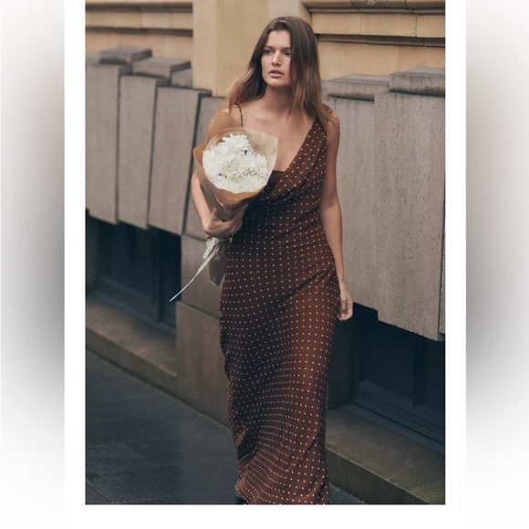 Zara Dresses & Skirts - ZARA DRAPED NECK POLKA DOT DRESS